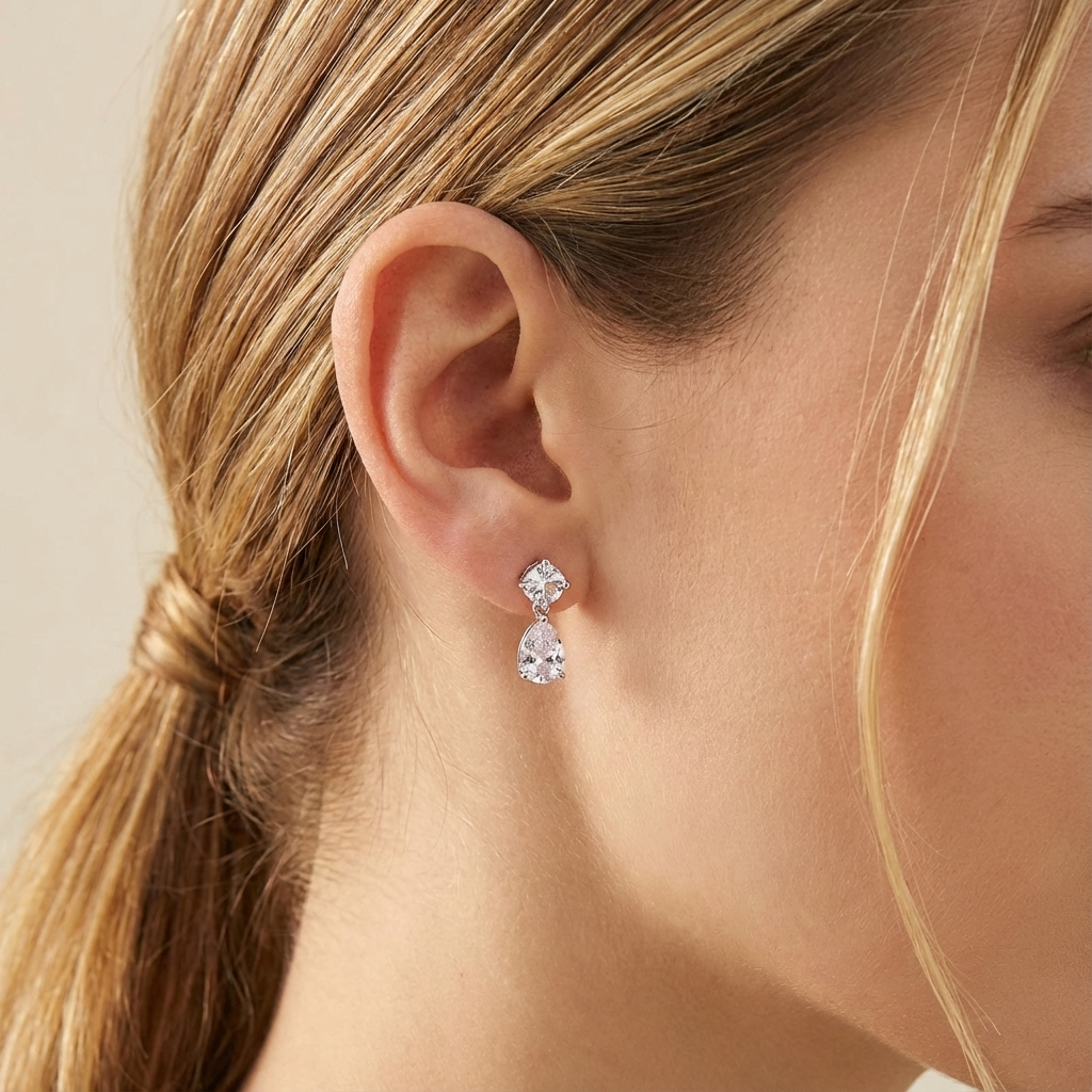 עגילי מואסנייט - דאבל דרופ