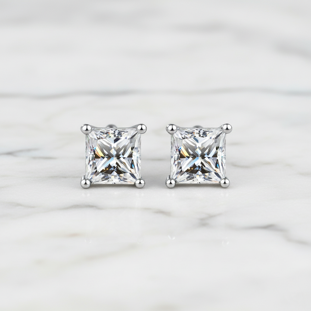 עגילי מואסנייט ליטוש פרינסס