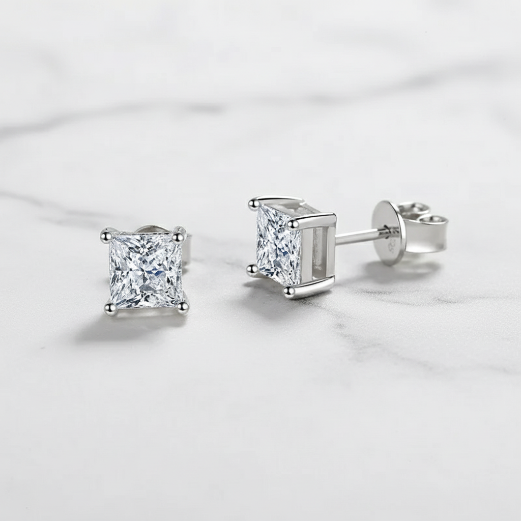 עגילי מואסנייט ליטוש פרינסס