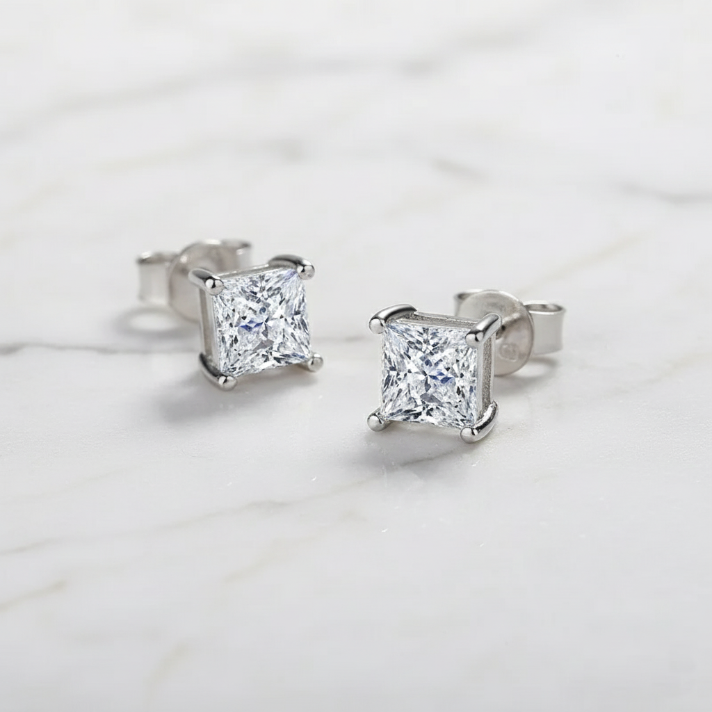 עגילי מואסנייט ליטוש פרינסס