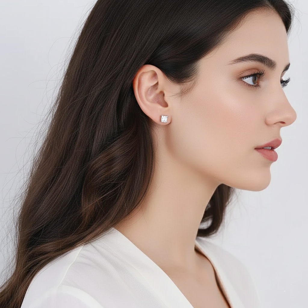 עגילי מואסנייט ליטוש פרינסס