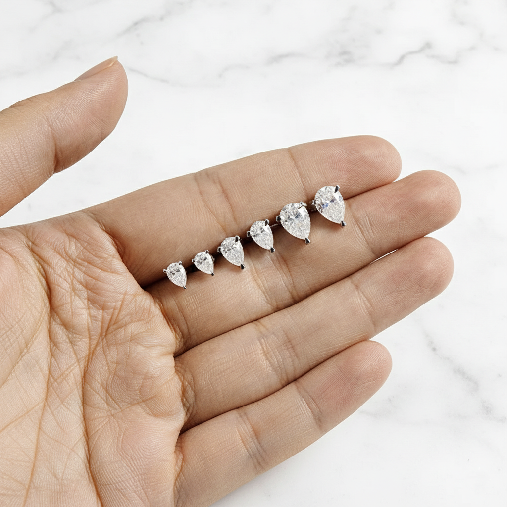 עגילי חישוק מואסנייט בליטוש אגס