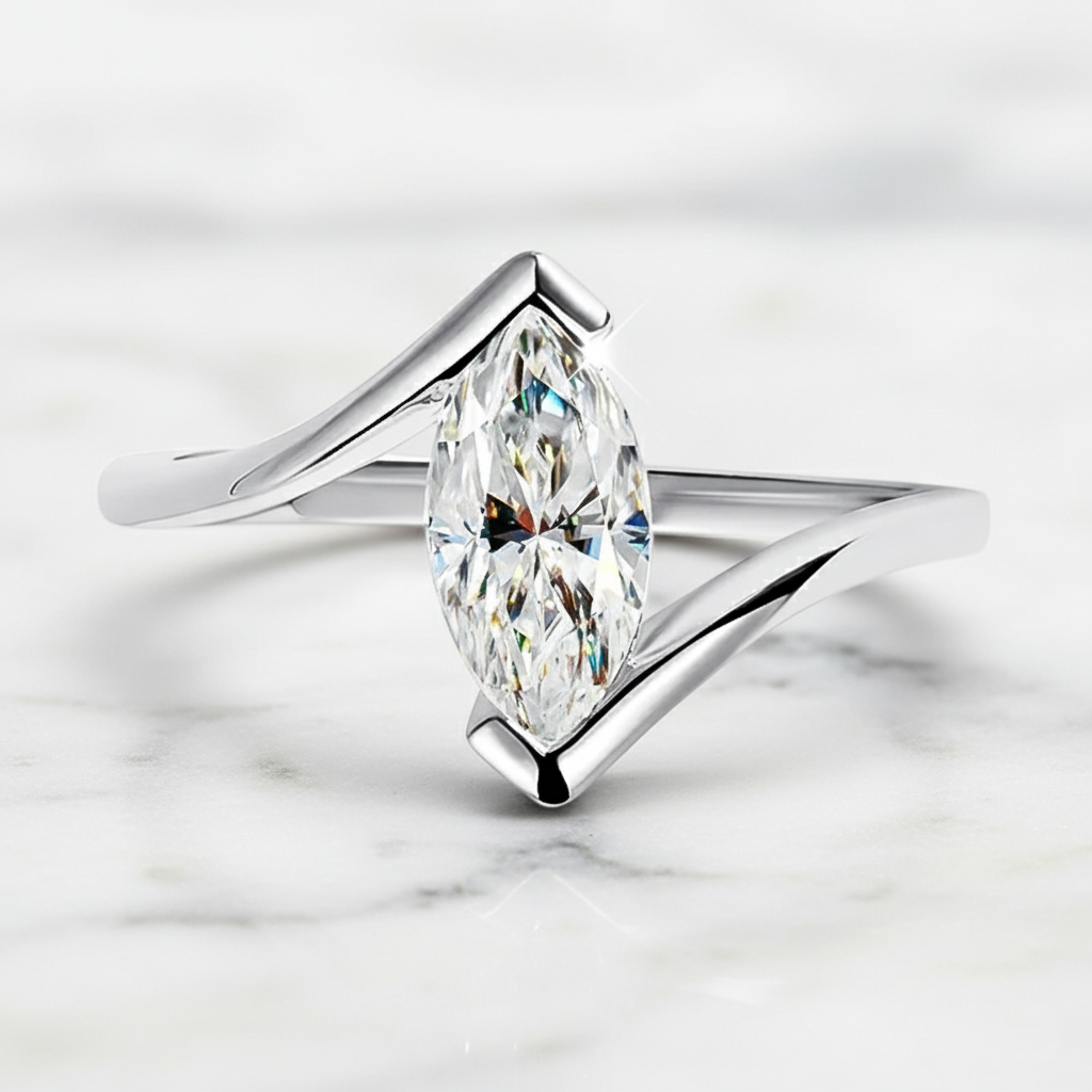 טבעת סוליטר מואסנייט חיתוך מרקיזה