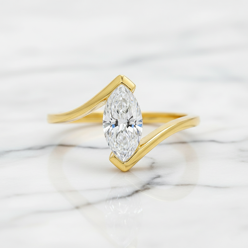 טבעת סוליטר מואסנייט חיתוך מרקיזה