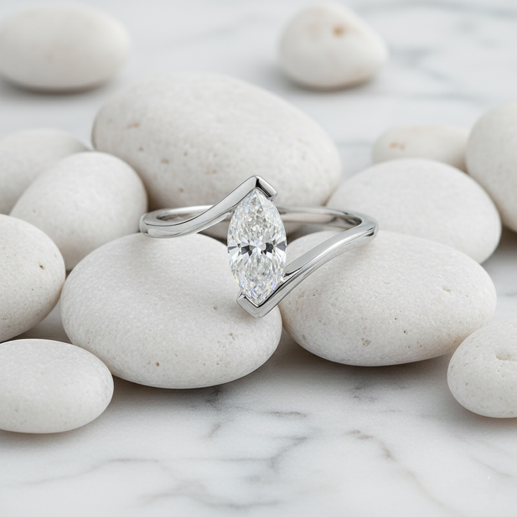 טבעת סוליטר מואסנייט חיתוך מרקיזה