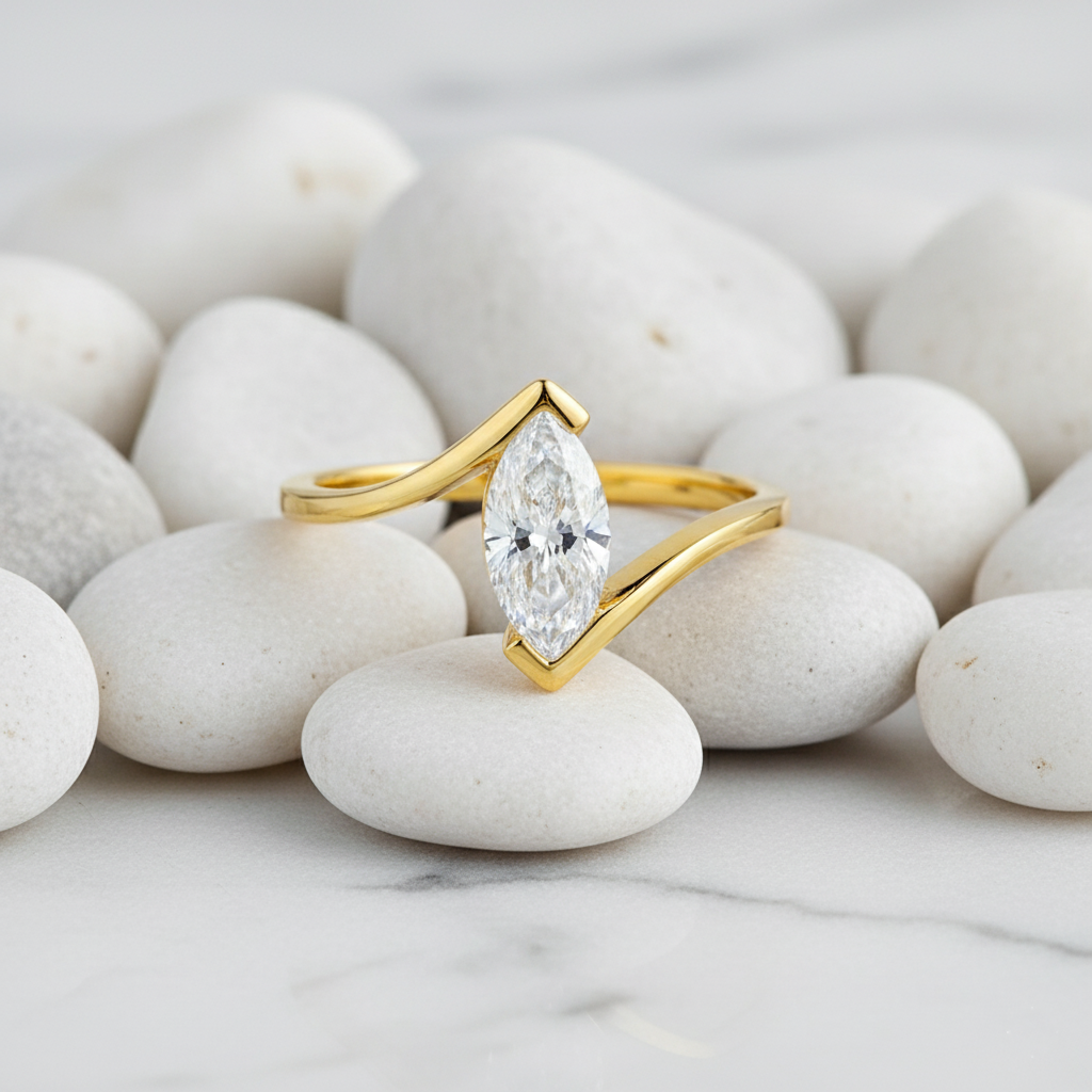 טבעת סוליטר מואסנייט חיתוך מרקיזה