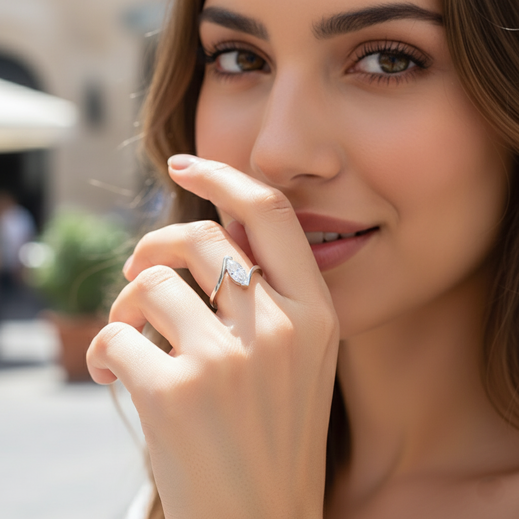 טבעת סוליטר מואסנייט חיתוך מרקיזה