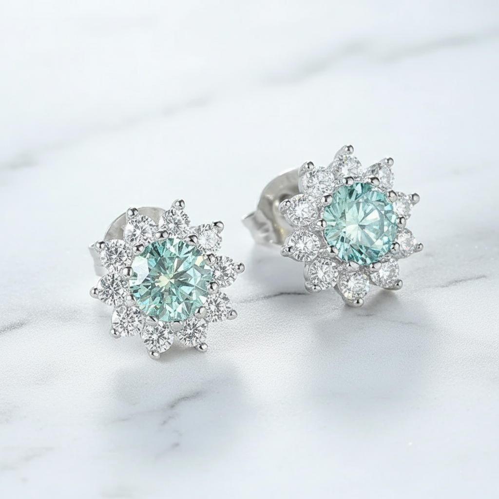 עגילי טורקיז צמודים - חמנייה