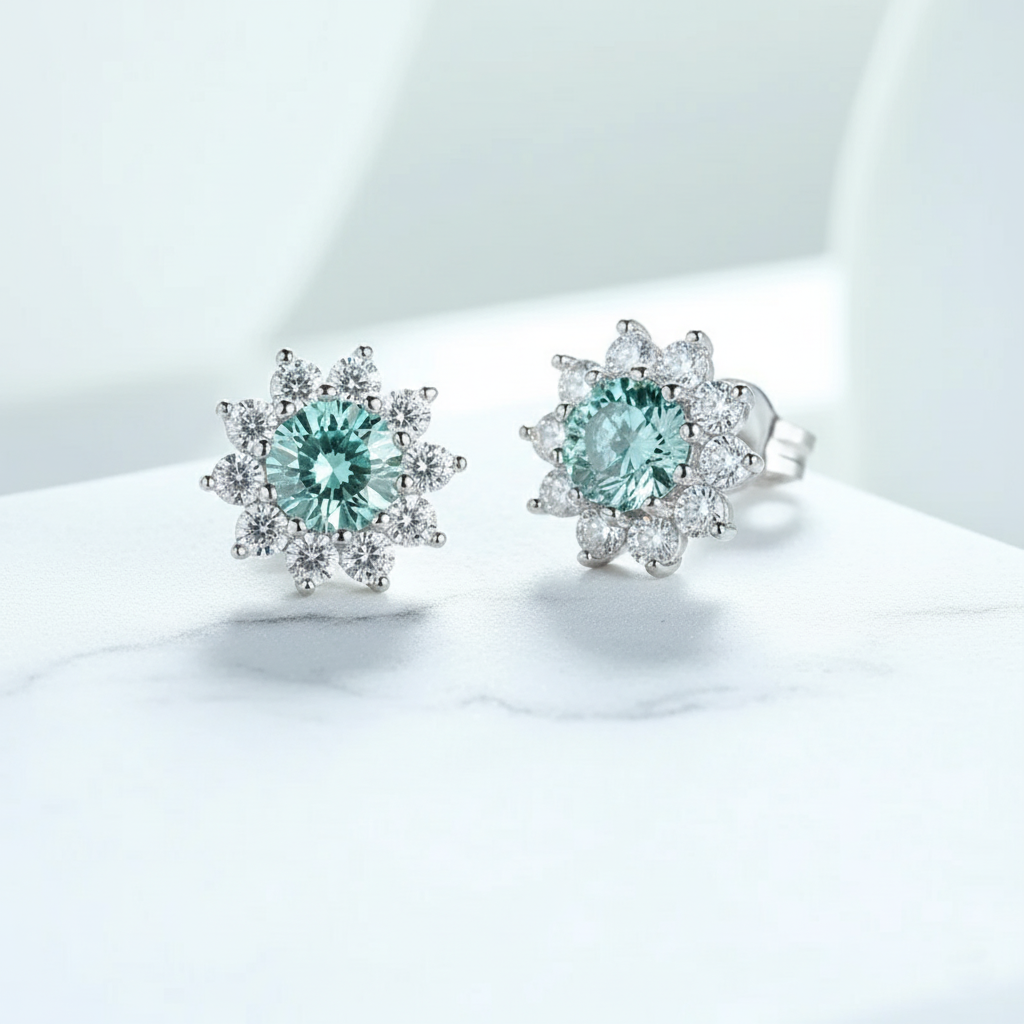 עגילי טורקיז צמודים - חמנייה