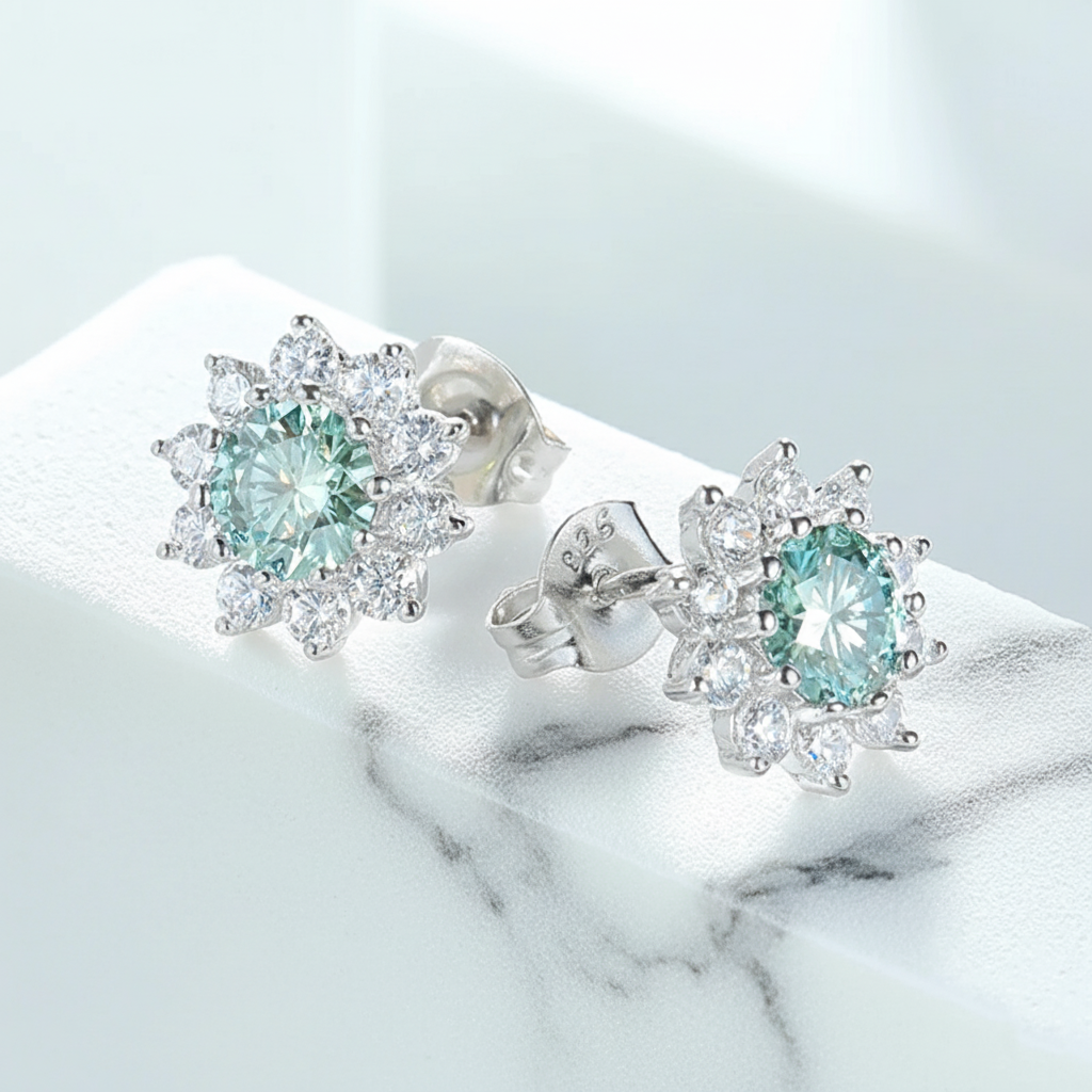 עגילי טורקיז צמודים - חמנייה