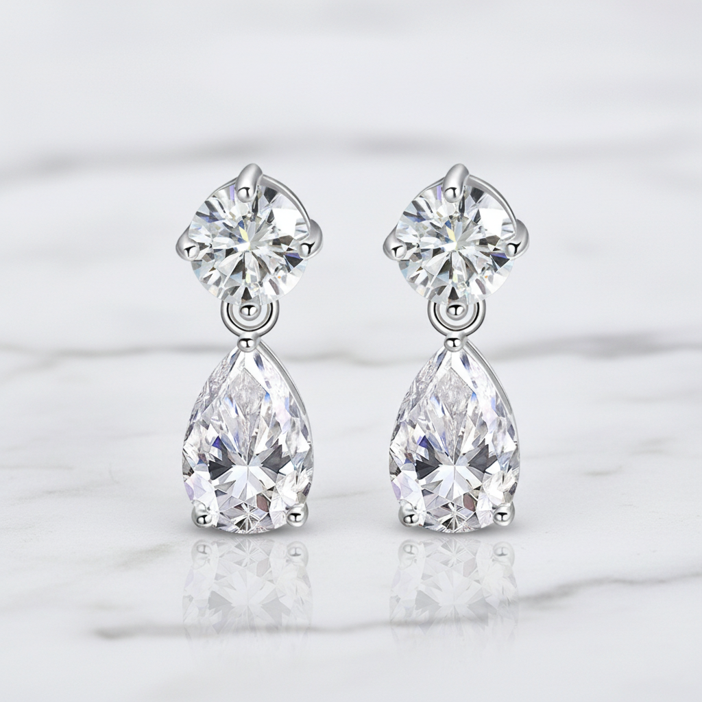 עגילי מואסנייט - דאבל דרופ