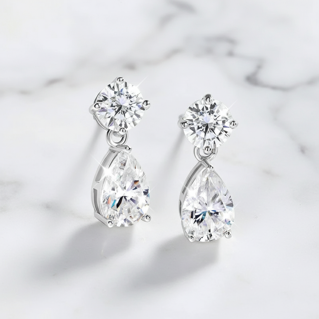 עגילי מואסנייט - דאבל דרופ