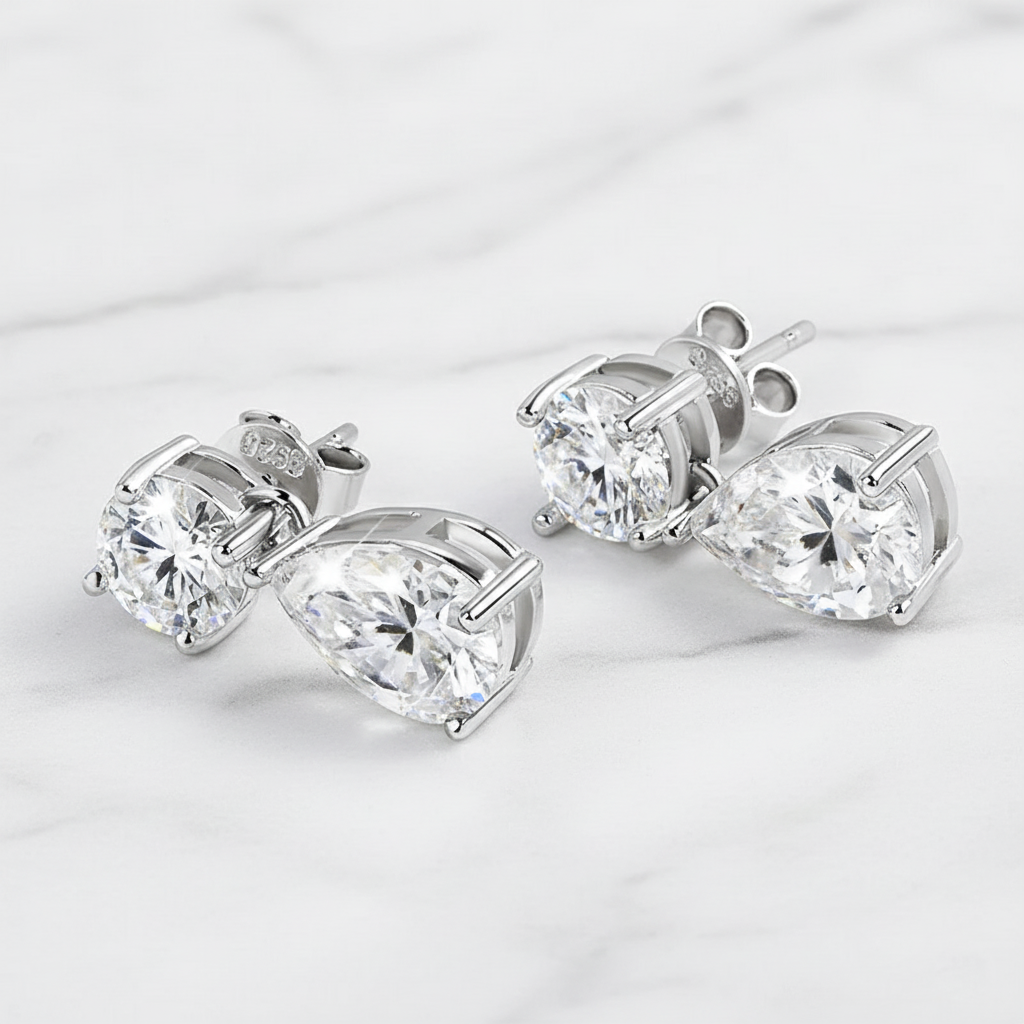 עגילי מואסנייט - דאבל דרופ