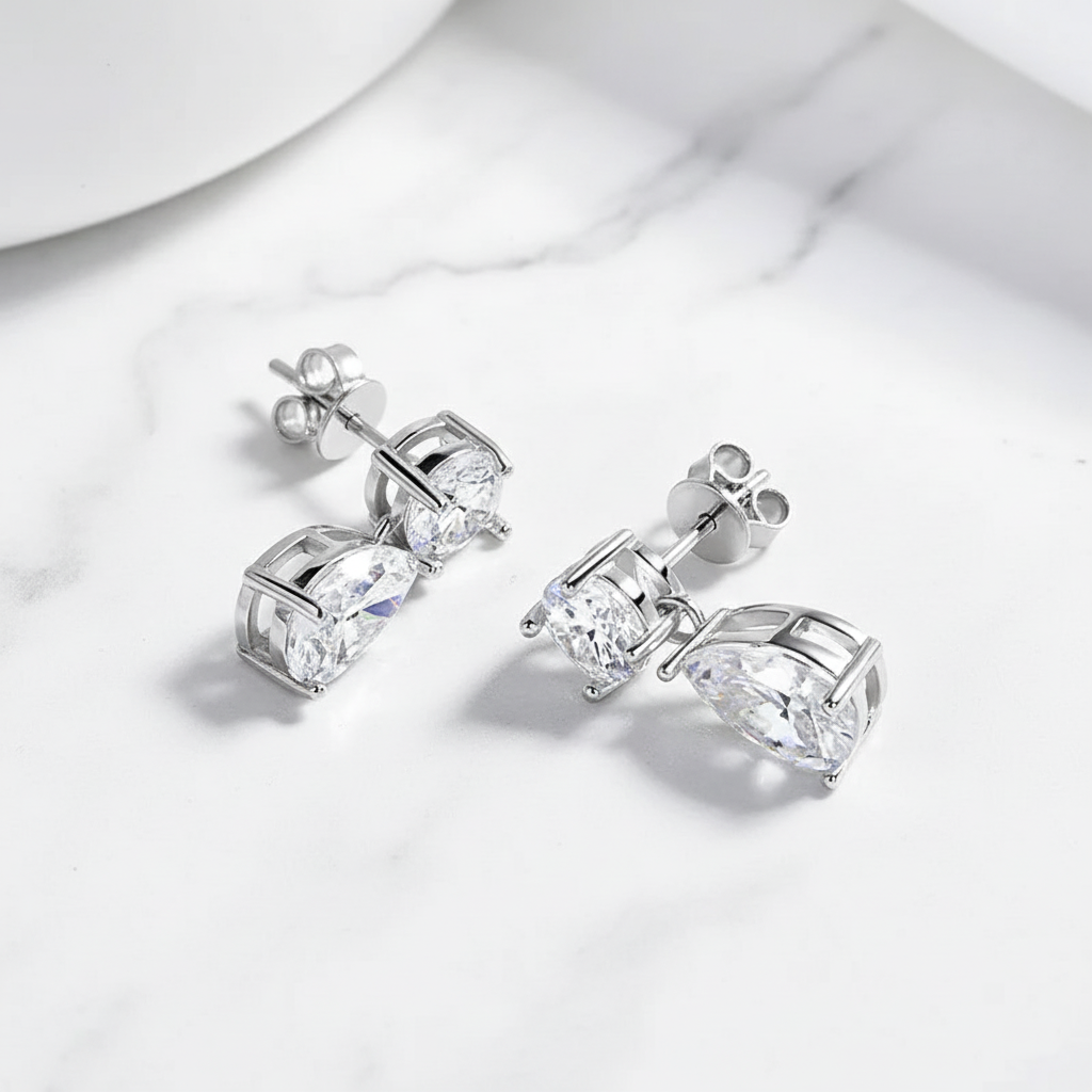 עגילי מואסנייט - דאבל דרופ