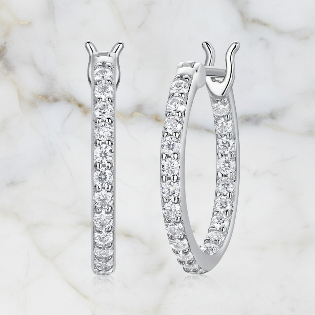 עגילי חישוק מואסנייט משובצים