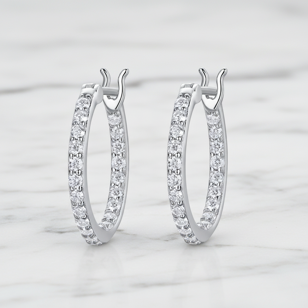 עגילי חישוק מואסנייט משובצים