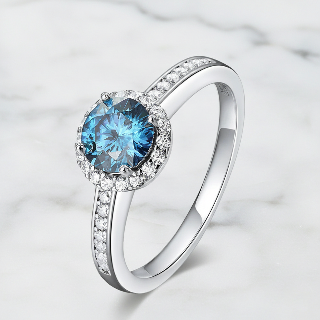 טבעת אמרלד Blue Moissanite