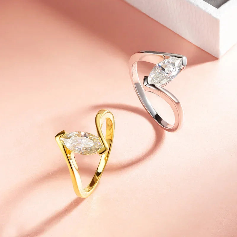 טבעת סוליטר מואסנייט חיתוך מרקיזה