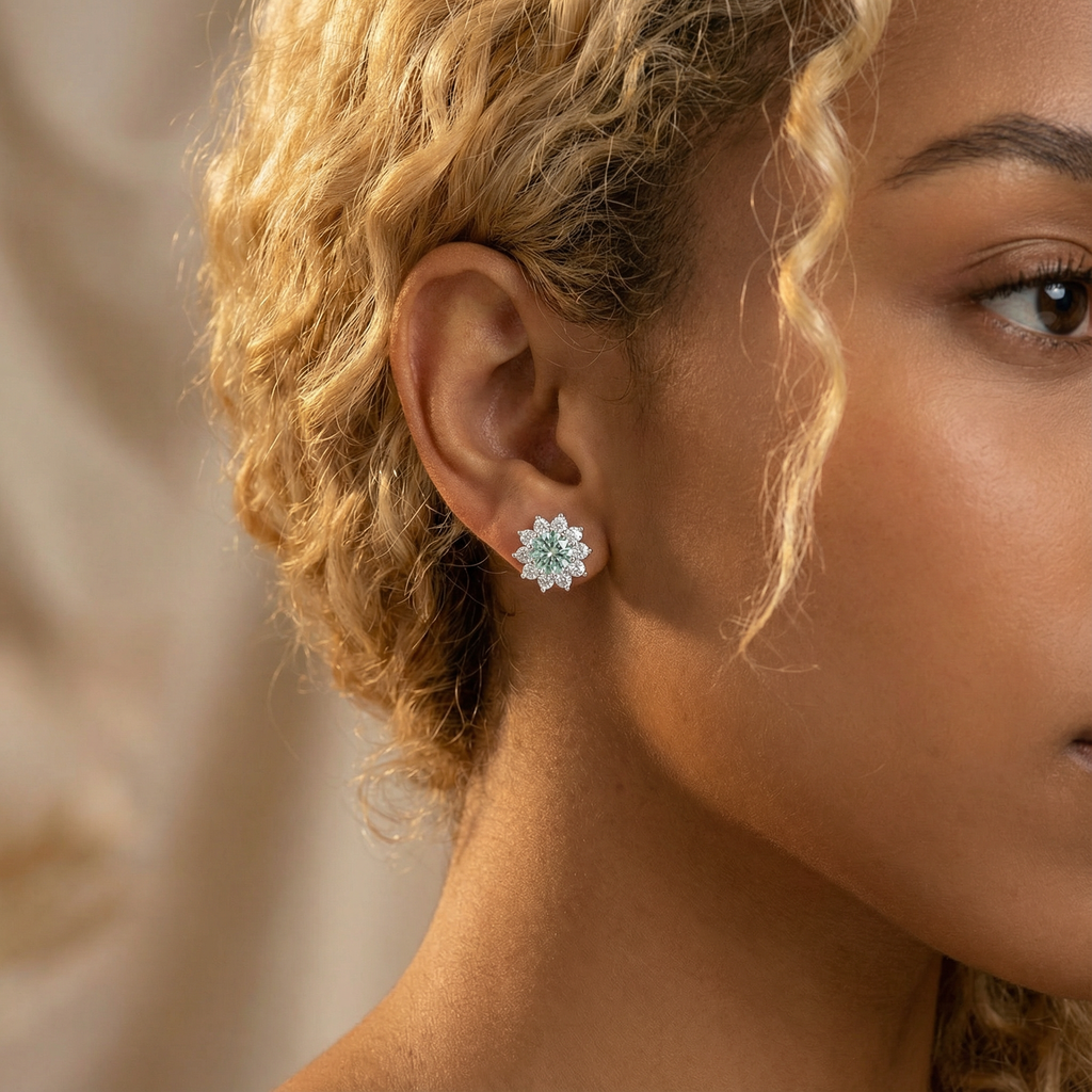 עגילי טורקיז צמודים - חמנייה