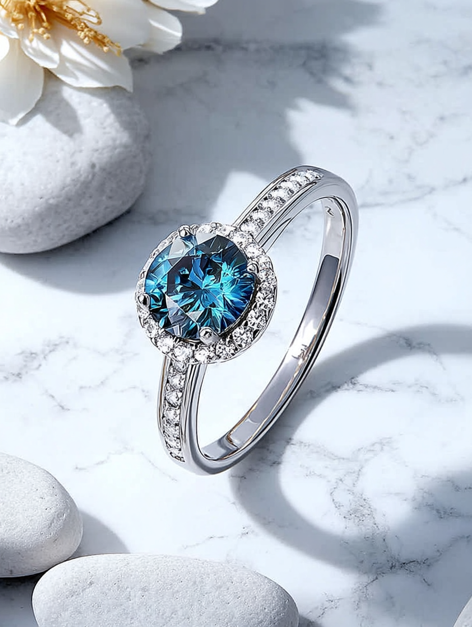 טבעת אמרלד Blue Moissanite