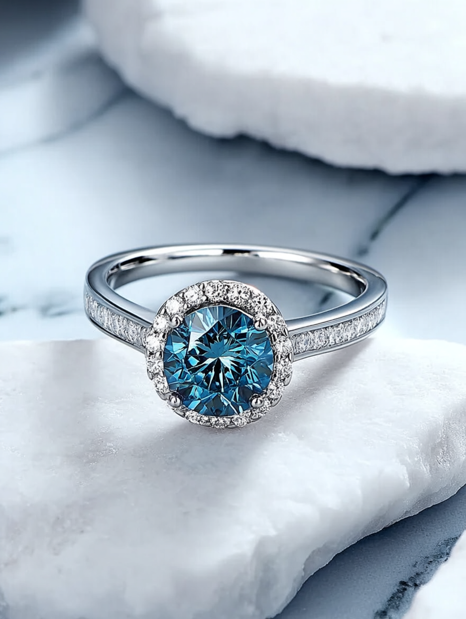 טבעת אמרלד Blue Moissanite